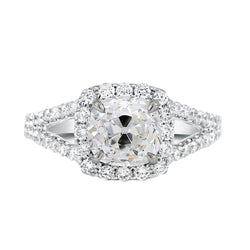 Cushion Old Cut Natural Earth Mined Diamond Halo Ring Split Shank 2.75 Carats