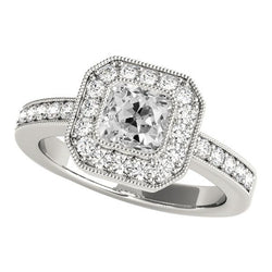 Cushion Old Cut Natural Earth Mined Diamond Halo Ring With Accents 5.75 Carats Bezel Set