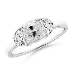 Cushion Old Cut Natural Earth Mined Diamond Ring 4.50 Carats With Marquise & Half Moons