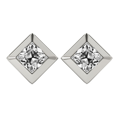 Cushion Old Cut Princess Cut High Quality Unique Stud Earrings White Gold Diamond