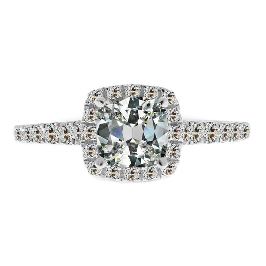 5 Carats Cushion Old Cut Halo Wedding Diamond Ring