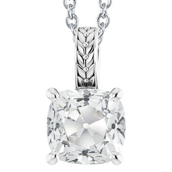 Cushion Old Cut Solitaire Natural Earth Mined Diamond Pendant 5 Carats Slide Chain
