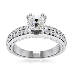 Cushion Old European Natural Earth Mined Diamond Ring Double Prong Set 4.75 Carats