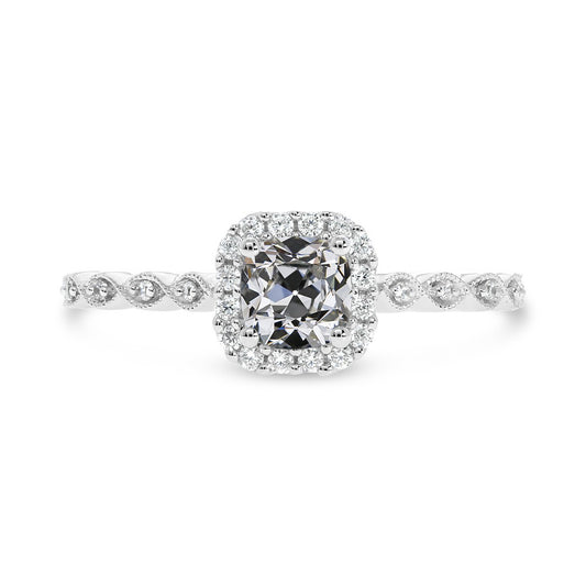 Cushion Old Miner Cut Diamond Halo Ring Gold