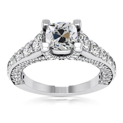 Cushion Old Mine Cut Real Natural Earth Mined Diamond Ring With Accents Gold 8 Carats