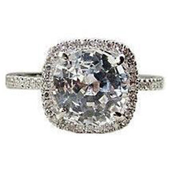 Natural  Cushion Old Miner Diamond Halo Engagement Ring 1.50 Ct White Gold 14K