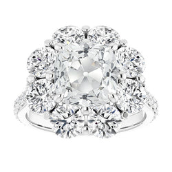 Cushion Old Miner Diamond Halo Ring Flower Style 19.50 Carats