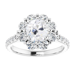 Halo Ring With Accents Old Cut Natural Earth Mined Diamond Prong Set 9.50 Carats Gold