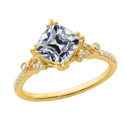 Cushion Old Miner Genuine Natural Earth Mined Diamond Lady’s Ring Yellow Gold 5.25 Carats