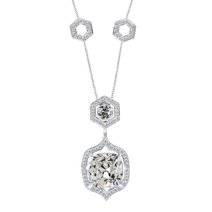 Cushion Old Miner Diamond Pendant Necklace 3 Carats