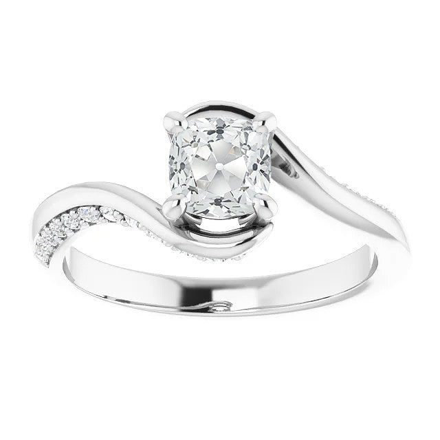 Cushion Old Miner  Solitaire Ring with Accents White Gold Diamond