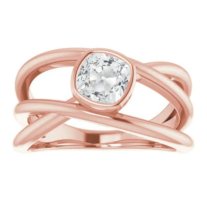  Twisted Style Old Miner Diamond Solitaire Ring Bezel Set Gold