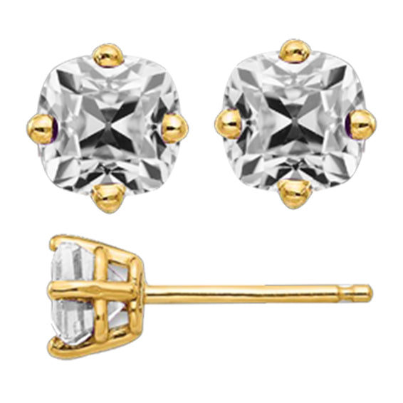 11 Ct Cushion Old Miner Diamond Stud Earrings Yellow Gold 