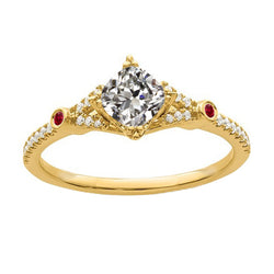 Real  Cushion Old Miner Diamond & Round Ruby Ring 3 Carats 14K Gold