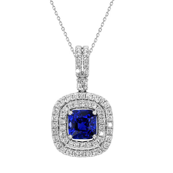 Sapphire Diamond Halo Pendant Necklace