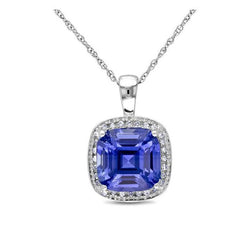 Cushion Sapphire & Natural Earth Mined Diamond Halo Pendant Necklace 4.50 Carats