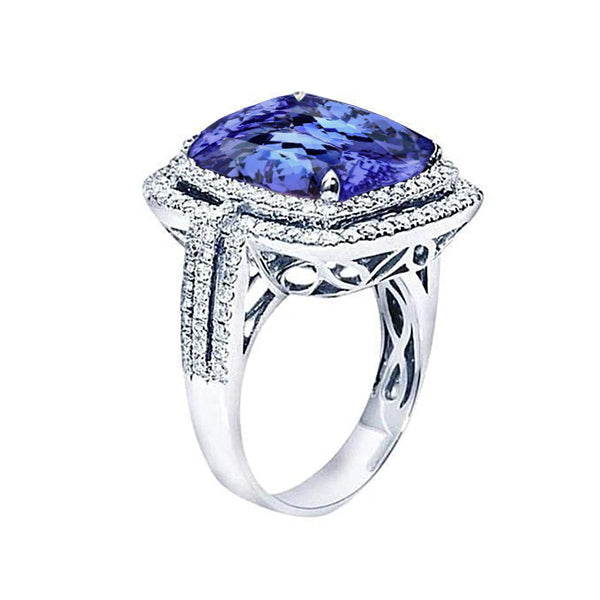 High Quality Fancy Cushion Tanzanite And Round Diamonds  Gemstone Jewelry
