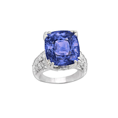 High Quality Fancy Cushion Tanzanite And Round Diamonds Fancy Ring