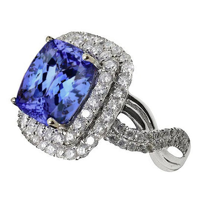  Gorgeous fancy Cushion Tanzanite Diamonds Solitaire With Accents Fancy Ring