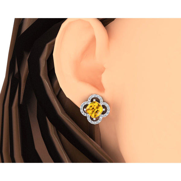 Cushion Yellow Sapphire Diamond Earrings