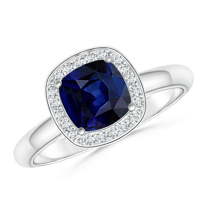 Cushion And Round Cut 3 Ct Kashmir Sapphire Ring White Gold 14K