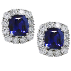 Cushion Cut Blue Kashmir Sapphire Natural Earth Mined Diamond Earring 6.40 Carats