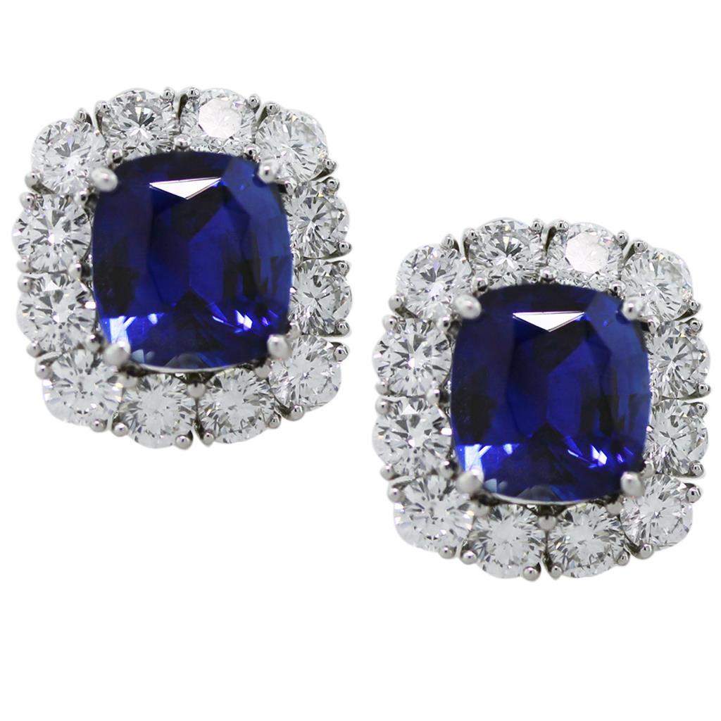 Cushion Cut Blue Kashmir Sapphire Natural Earth Mined Diamond Earring 6.40 Carats