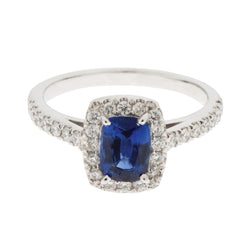 Cushion Kashmir Sapphire With Round Natural Earth Mined Diamond 3.90 Ct. Ring White Gold 14K