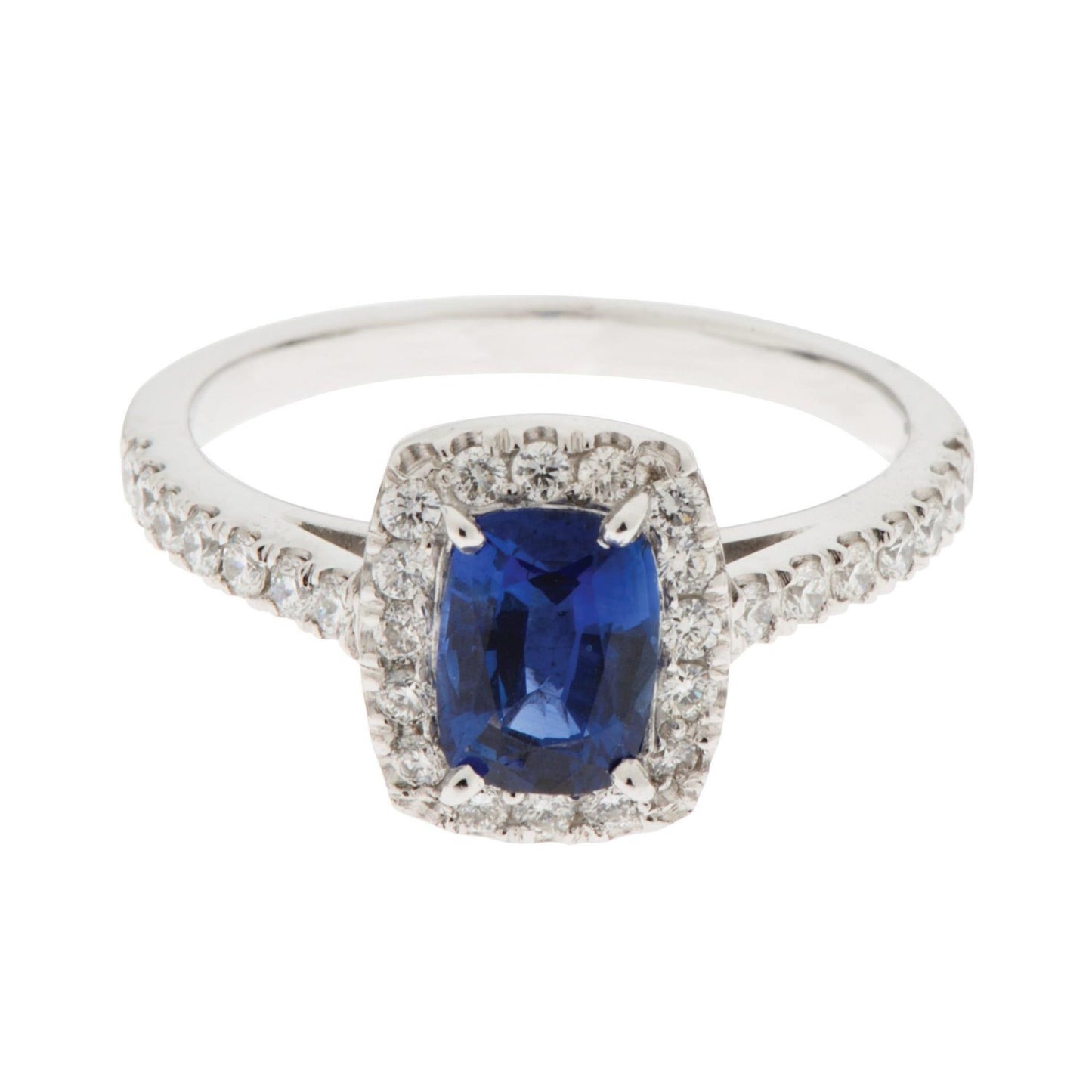 Cushion Kashmir Sapphire With Round Natural Earth Mined Diamond 3.90 Ct. Ring White Gold 14K
