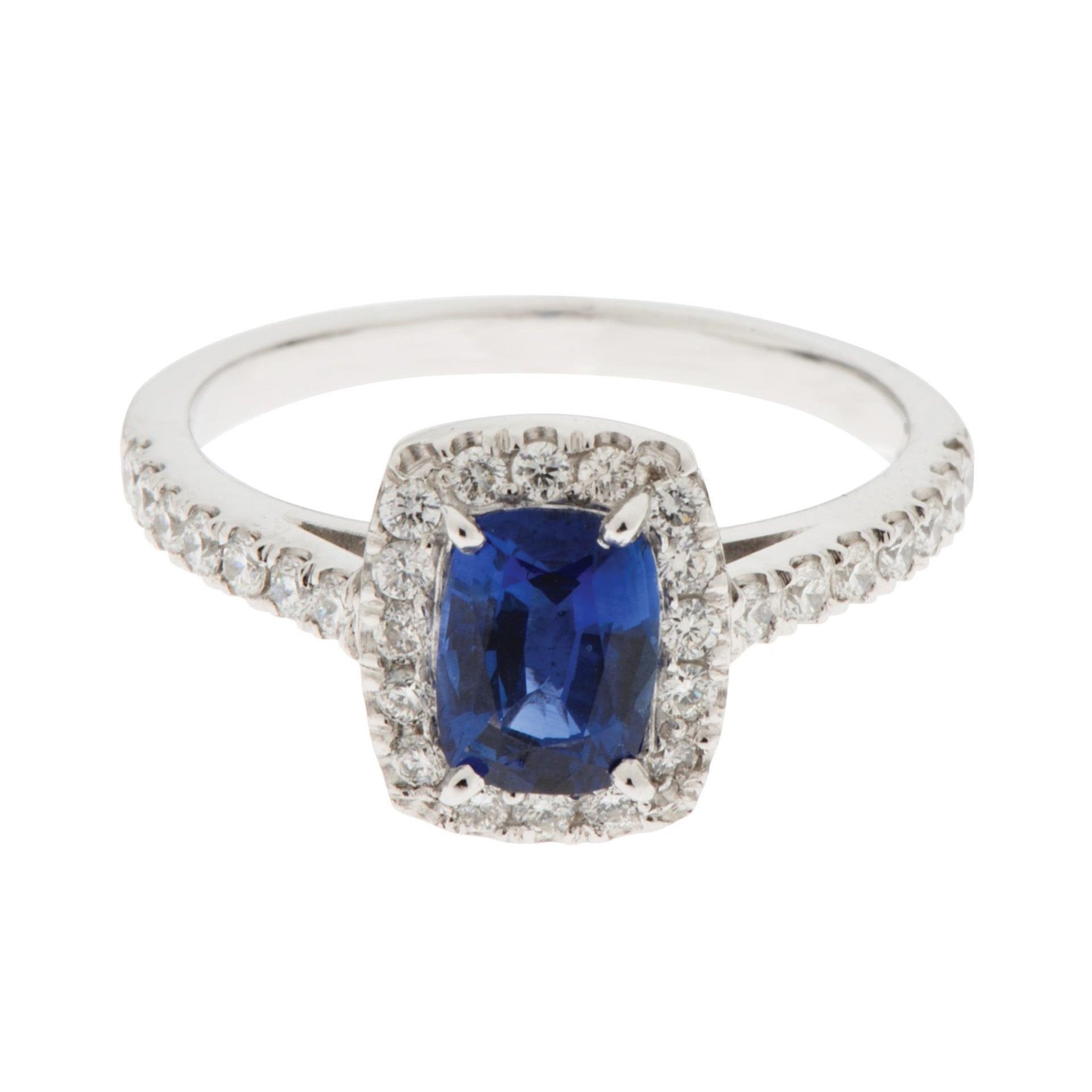 Cushion Kashmir Sapphire With Round Natural Earth Mined Diamond 3.90 Ct. Ring White Gold 14K