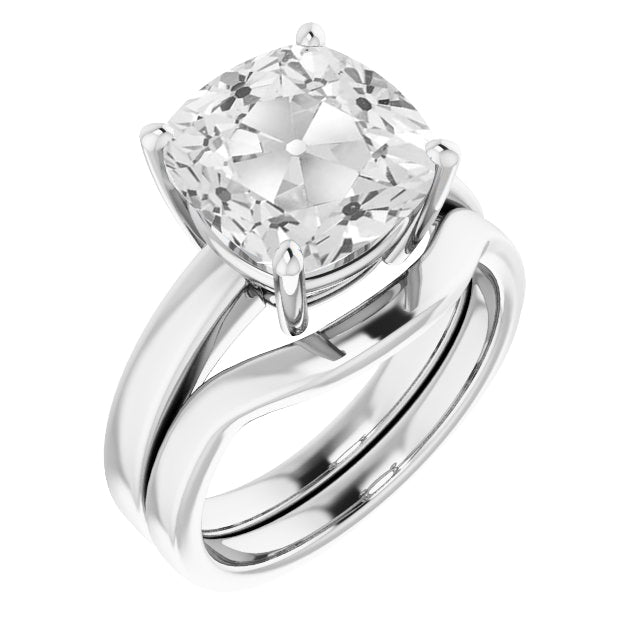 Cushion Lab Grown Big Diamond Old Mine White Gold Ring Set 7 Carats