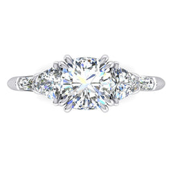 Cushion Natural Earth Mined Diamond Engagement Ring 3 Carats Trillion Cut White Gold 14K