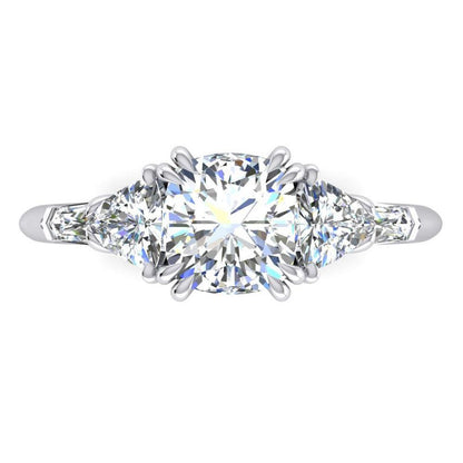 Cushion Natural Earth Mined Diamond Engagement Ring 3 Carats Trillion Cut White Gold 14K