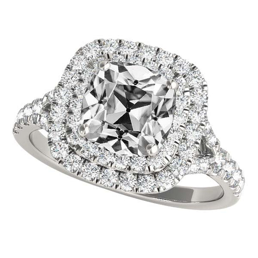 Cushion Old Miner Large Lab Grown Diamond Double Halo Ring Split Shank 10.50 Carats