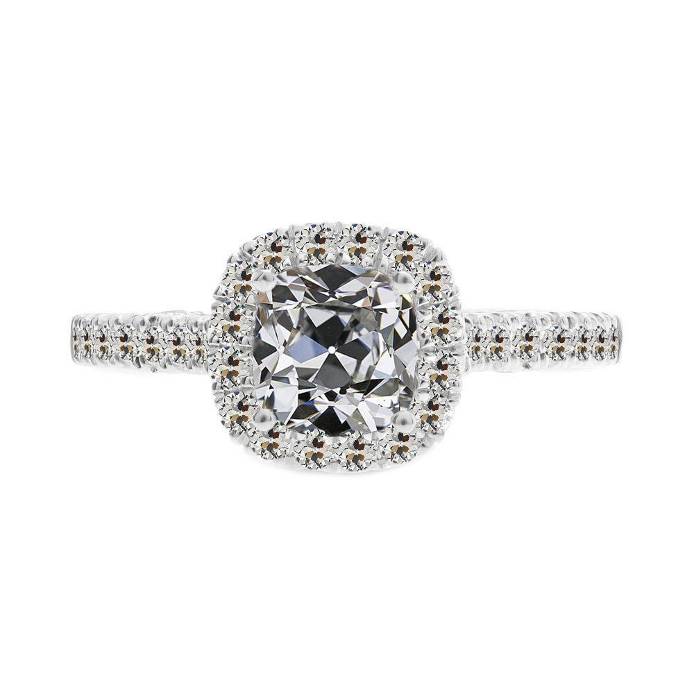 4.50 Carats Cushion & Round Old Cut Diamond Halo Anniversary Ring