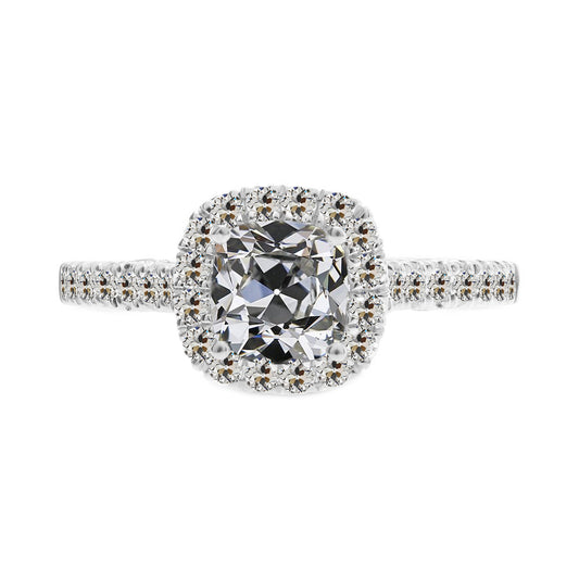 4.50 Carats Cushion & Round Old Cut Diamond Halo Anniversary Ring