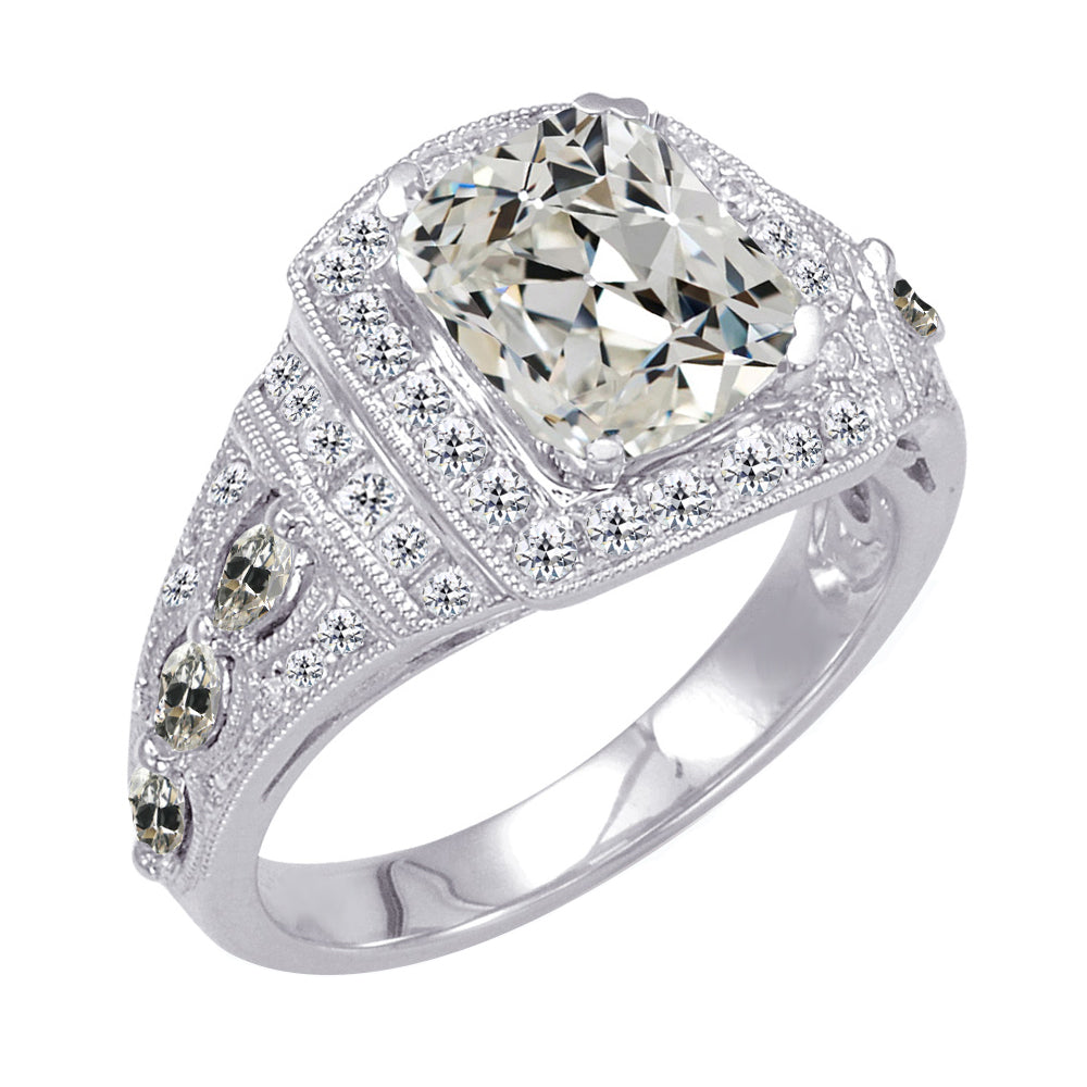 Cushion & Round Old European Diamond Anniversary Ring 4.50 Carats