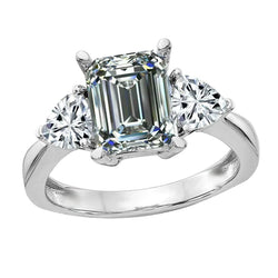 Custom Jewelry 3 Stone Ring Trillion & Emerald Diamond