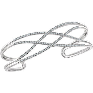 Custom Jewelry Diamond Cuff Bracelet 14K Solid White Gold 