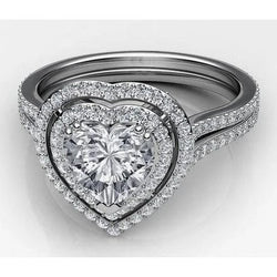 Natural  Custom Jewelry Heart Shaped Double Halo Ring