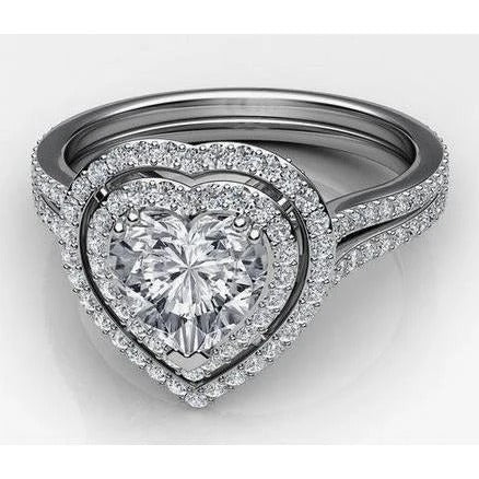 Custom Jewelry Heart Shaped Double Halo Ring