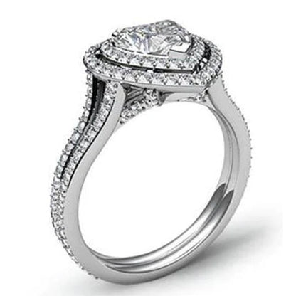 Custom Jewelry Heart Shaped Double Halo Ring
