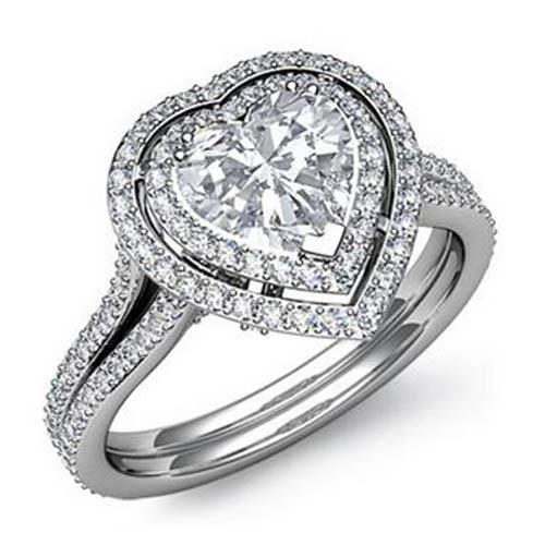 Custom Jewelry Heart Shaped Double Halo Ring