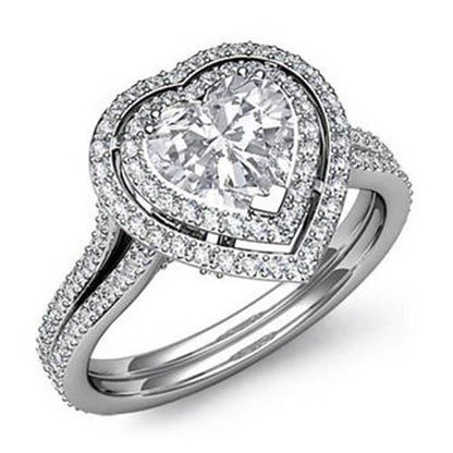 Custom Jewelry Heart Shaped Double Halo Ring