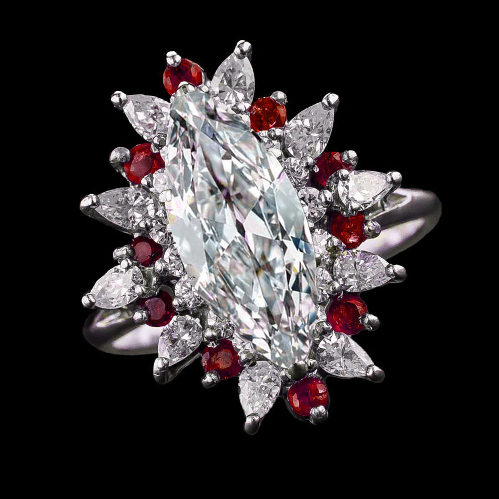 Custom Jewelry Marquise Old Cut Diamond & Burma Ruby Ring