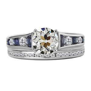 Custom Jewelry Wedding Ring Set Old Cut & Ceylon Sapphire