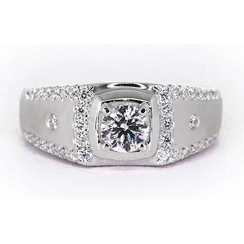 Custom Jewelry White Gold Anniversary Ring Round Diamond