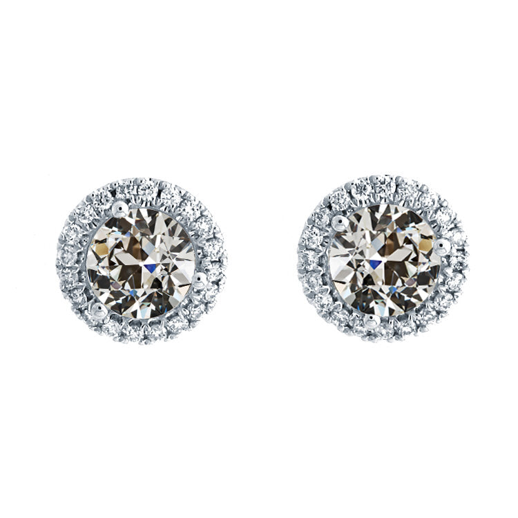 Cute Halo Stud Earrings 5.25 Carats Old Cut Round Diamond