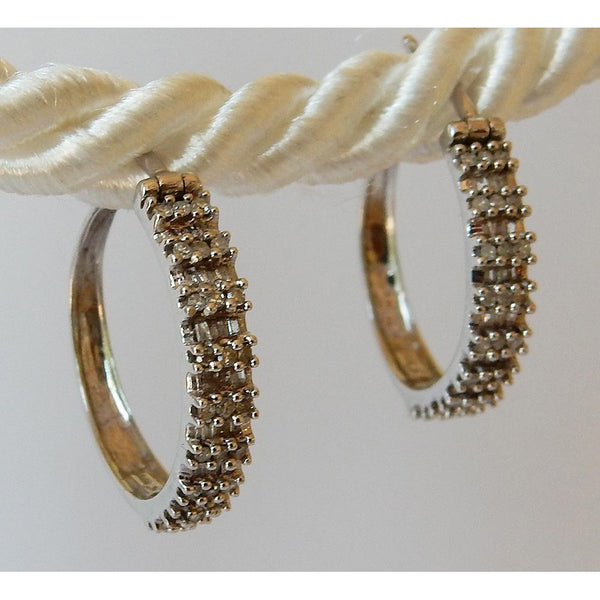Hoop Earrings Hoop Earrings Round & Baguettes Diamond White Gold 14K 1.50 Carats