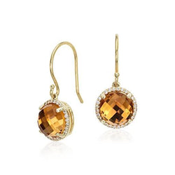 Dangle Earrings 30.48 Ct Madeira Citrine & Natural Earth Mined Diamonds Yellow Gold 14K